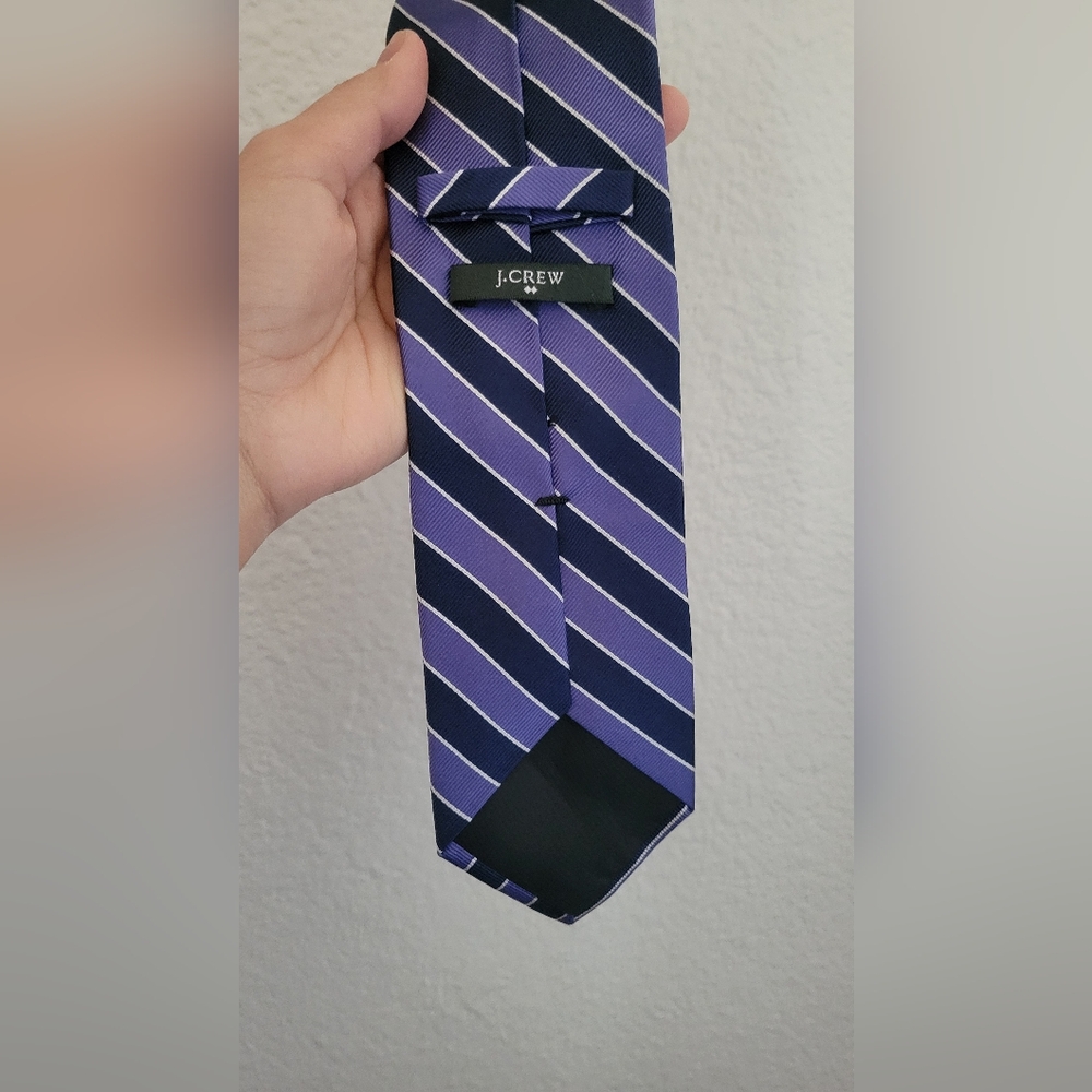 J.Crew 100% Silk Purple & Navy Striped Tie – Classic Men’s Dress Tie